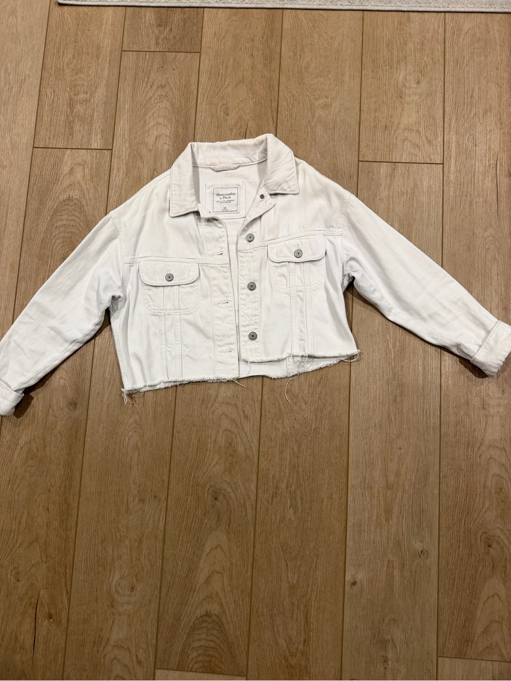 Abercrombie & Fitch White Cropped Denim Jacket